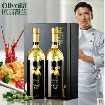 欧丽薇兰高多酚金橄榄特级初榨橄榄油1Lx2礼盒装 食用凉拌橄榄油